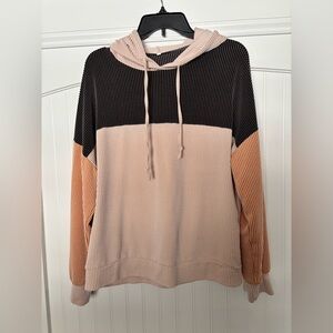 Colorblock Hoodie - Black, Cream, Tan